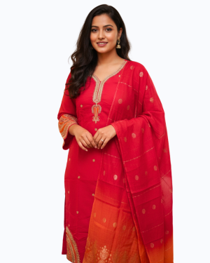 Gold Motifs Embroidered Premium Salwar Set | Kurta Set